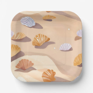 Muscheln im Sand Strand Wasserfarbe Pappteller