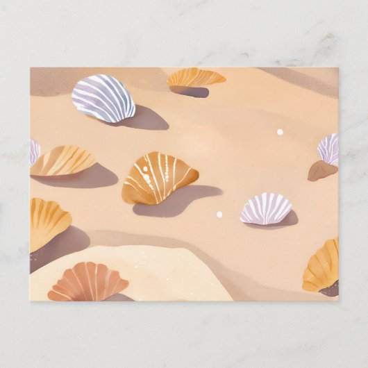 Muscheln im Sand | Strand Wasserfarbe Postkarte (Vorderseite)