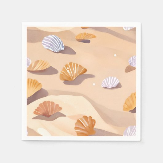 Muscheln im Sand | Strand Wasserfarbe Serviette (Vorderseite)