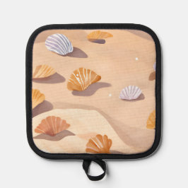 Muscheln im Sand | Strand Wasserfarbe Topflappen