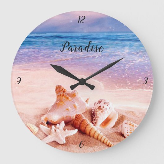Muscheln im Sea Beach Paradise Große Wanduhr (Vorderseite)