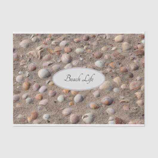 Muscheln im Sommer Strand Foto mit Text Seidenpapier (Vorderseite)
