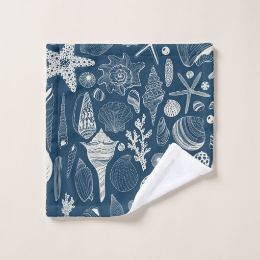 Muscheln in dunkelblau badhandtuch set (Waschlappen)