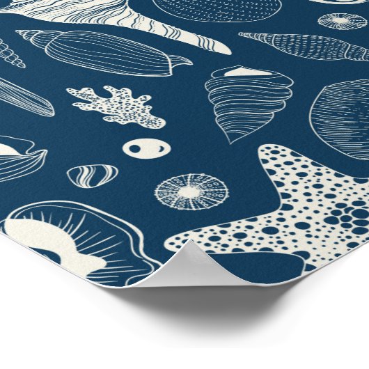 Muscheln in dunkelblau poster (Ecke)