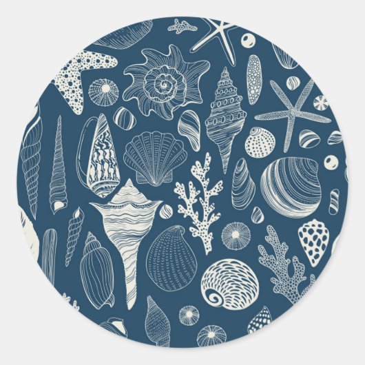 Muscheln in dunkelblau runder aufkleber (Vorderseite)