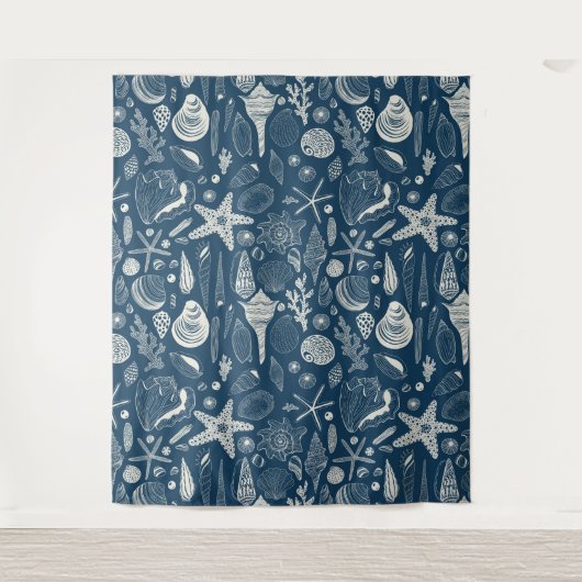 Muscheln in dunkelblau wandteppich (Vorderseite)