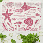 Muscheln in Viva Magenta - Farbe des Jahres 2023 Geschirrtuch (Gefaltet)