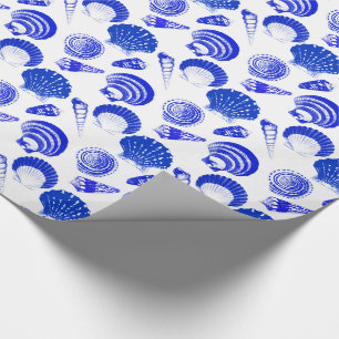 Muscheln - Kobaltblau auf weißem Hintergrund Geschenkpapier