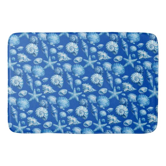 Muscheln. Maritim. Blau. Badematte (Vorderseite)