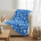 Muscheln. Maritim. Blau Kobalt. Fleece-Decke Fleecedecke