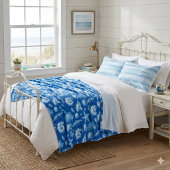 Muscheln. Maritim. Blau Kobalt. Fleece-Decke Fleecedecke