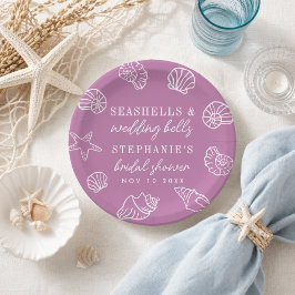 Muscheln Mauve Lila Strand Küste Brautparty Pappteller