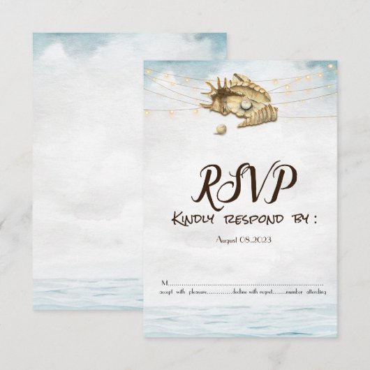 Muscheln,Meer,Lichterkette Skriptlichter RSVP Einladung (Vorne/Hinten)