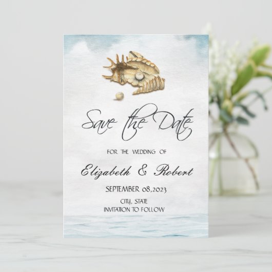 Muscheln, Meer, Script Save The Date (Stehend Vorderseite)