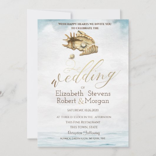 Muscheln, Meer, String Lights Einladung (Vorderseite)