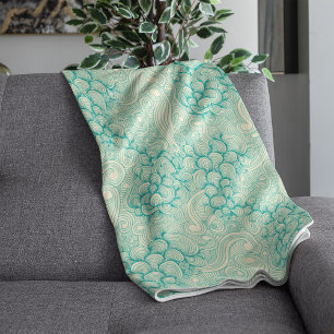 Muscheln Meereswellen Abstrakte Vintage-Muster Fleecedecke