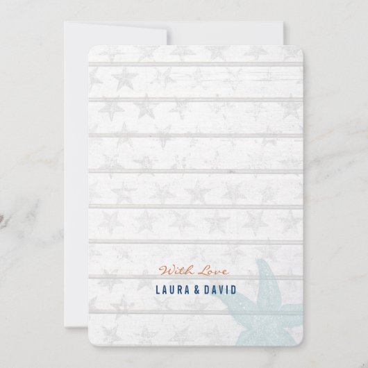 Muscheln mit blauem Strand und Hochzeitsfeiern Einladung (Vorderseite)