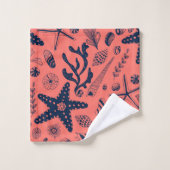 Muscheln mit Korallenhintergrund Badhandtuch Set (Waschlappen)