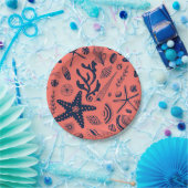 Muscheln mit Korallenhintergrund Pappteller (Party)