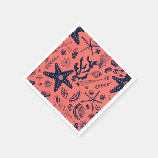 Muscheln mit Korallenhintergrund Serviette (Ecke)