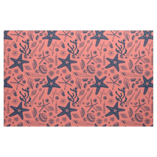 Muscheln mit Korallenhintergrund Stoff (Fat Quarter (45,7 x 55,9 cm))