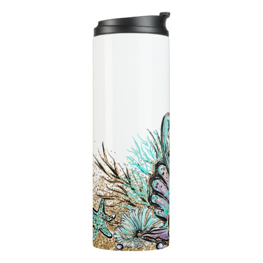 *~* Muscheln Monogramm Glitzer Meerjungfrau Thermosbecher (Nach links gedreht)