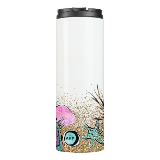 *~* Muscheln Monogramm Glitzer Meerjungfrau Thermosbecher (Rückseite)