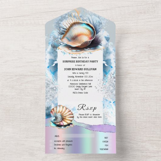 Muscheln Mutter der Perlenozewellen irisierend All In One Einladung (Innen Boden)