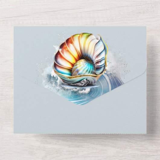 Muscheln Mutter der Perlenozewellen irisierend All In One Einladung (Rückseite)