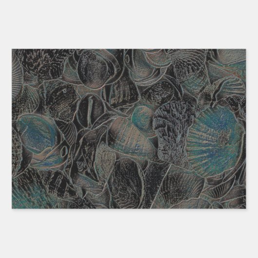Muscheln Ocean Beach Aquamarin Black Art Decoupage Geschenkpapier Set (Vorderseite)