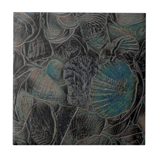 Muscheln Ocean Beach Aquamarin Black Art Nautic Fliese (Vorderseite)