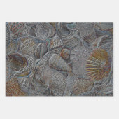 Muscheln Ocean Beach Gray Gold Silver Decoupage Geschenkpapier Set (Vorderseite)