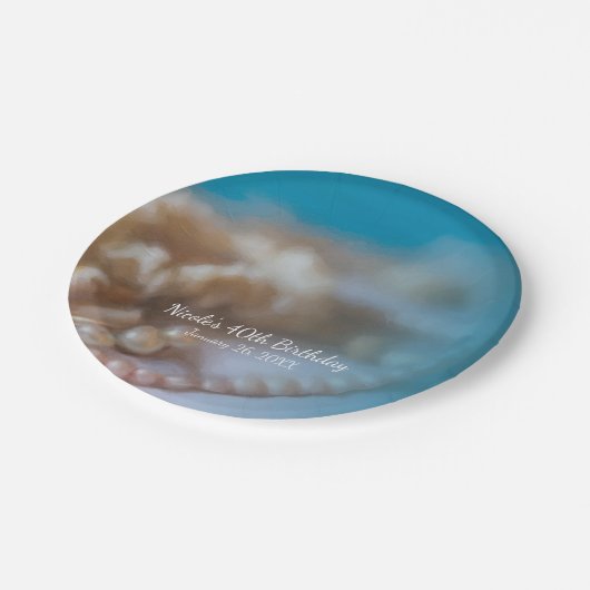 Muscheln & Perlen Elegante Teller am Strand (Schrägansicht)