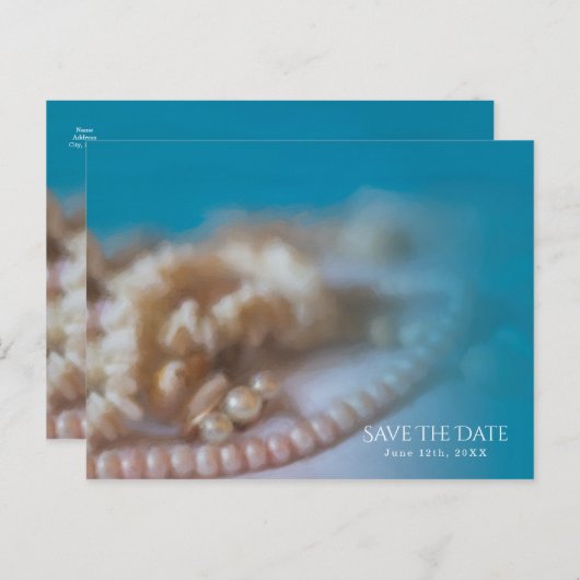 Muscheln & Perlen Save the Date lackiert Ankündigungspostkarte (Vorne/Hinten)
