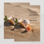 Muscheln Rose Sand Hochzeit Einladung (Vorne/Hinten)