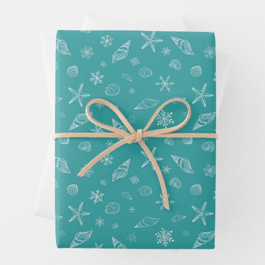 Muscheln & Schneeflocken mit Sea Green Geschenkpapier Set (Beispiel)