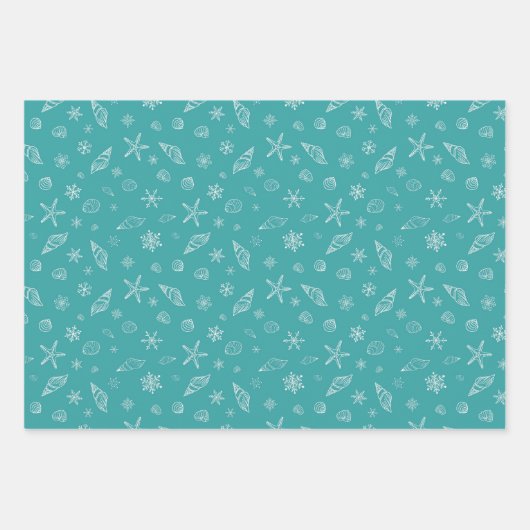 Muscheln & Schneeflocken mit Sea Green Geschenkpapier Set (Vorderseite)