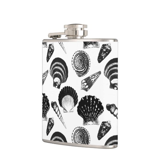 Muscheln - schwarz-weiß auf weißem Hintergrund Flachmann (Links)