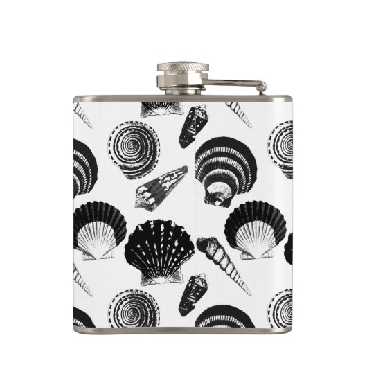 Muscheln - schwarz-weiß auf weißem Hintergrund Flachmann (Rückseite)