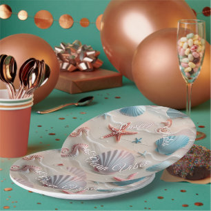 Muscheln, Seesterne & Seepferdchen Rosa Sandparty Pappteller