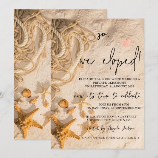 Muscheln Seil Sand Hochzeit Elopement Einladung (Vorne/Hinten)