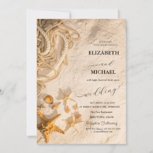 Muscheln Seil Sand Schrift Hochzeit Einladung