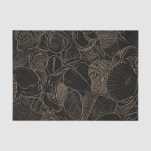 Muscheln Sepia Schwarz Vintage Kunst Ozean Strand Seidenpapier