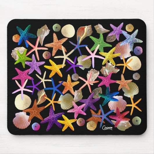 Muscheln & Starfish auf schwarz - Maus-Pad Mousepad (Vorne)