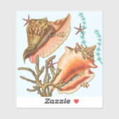 Muscheln Starfish Gras, Vinyl Stickers Aufkleber (Blatt)