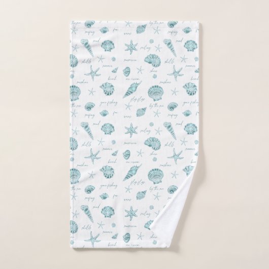 Muscheln Starfish Sun Fun Text Aquamarin ID918 Badhandtuch Set (Handtuch)