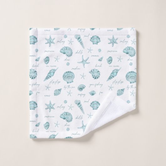 Muscheln Starfish Sun Fun Text Aquamarin ID918 Badhandtuch Set (Waschlappen)