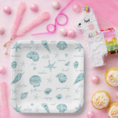 Muscheln Starfish Sun Fun Text Aquamarin ID918 Pappteller (Party)