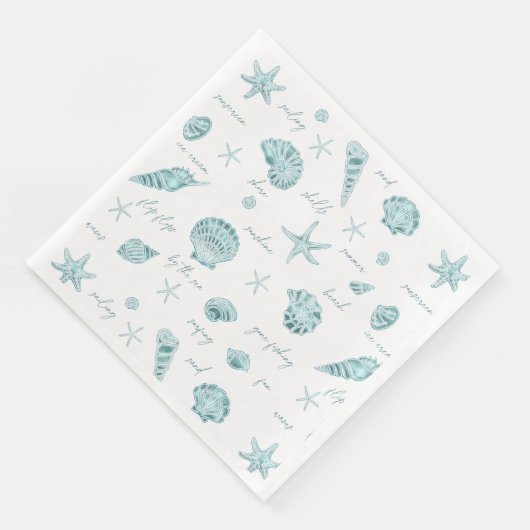 Muscheln Starfish Sun Fun Text Aquamarin ID918 Serviette (Ecke)