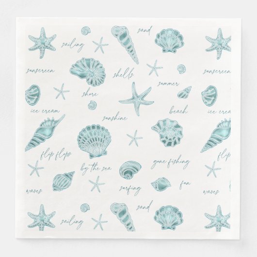 Muscheln Starfish Sun Fun Text Aquamarin ID918 Serviette (Vorderseite)